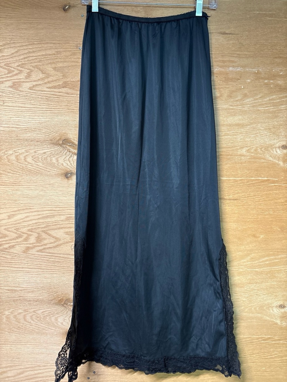 Vintage Black Lace-Trim Maxi Slip Skirt